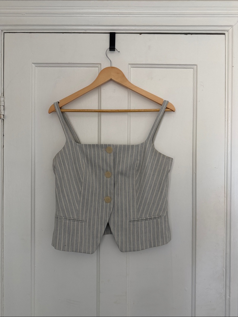 Mango Gray Pinstripe Square-Neck Button Vest